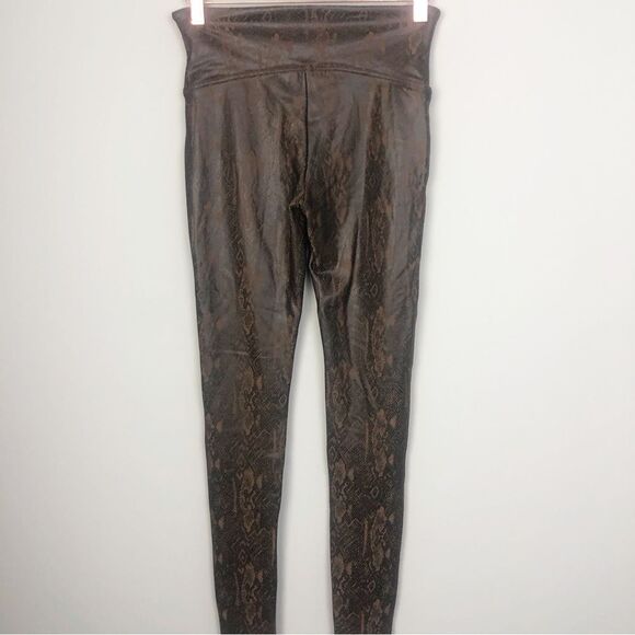 SPANX | Faux Leather Snakeskin Print Brown & Black Leggings Women’s Size Medium - Picture 8 of 11